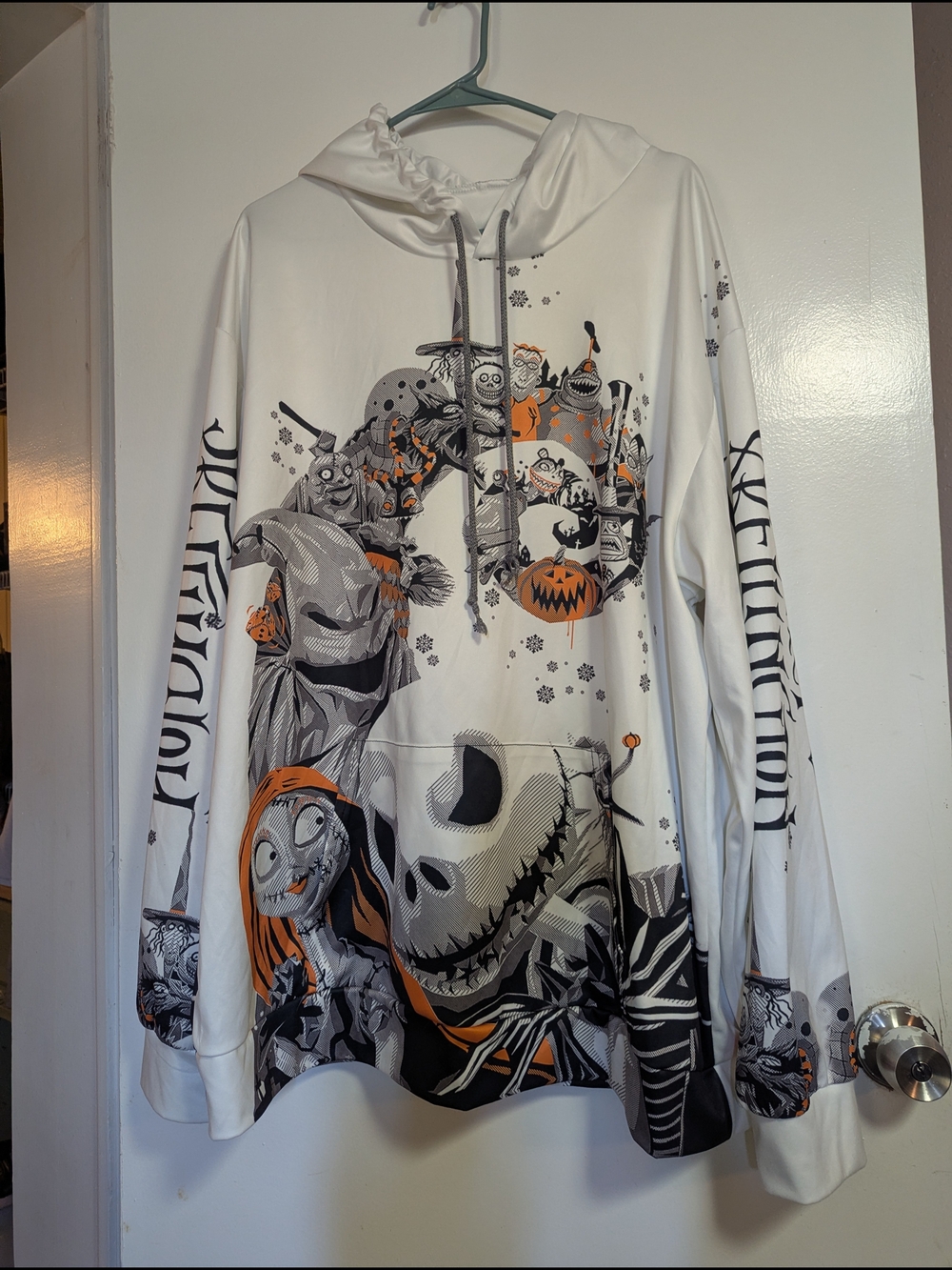 XXL White Jack Skellington Graphic Hoodie Sweatshirt - Men